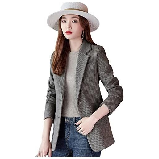 Disimlarl giacca di lana da donna elegante plaid stile coreano ufficio signora cappotti casual spesso capispalla, caff, 40