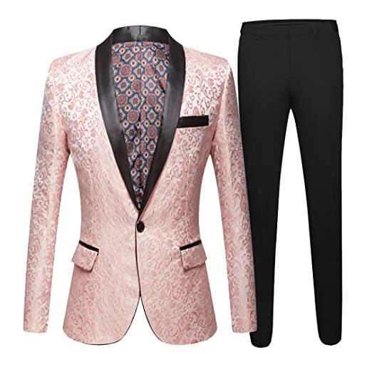Bciopll giacca da smoking da uomo slim fit per sposo e ballo di fine anno (giacca + pantaloni neri), rosa, 48