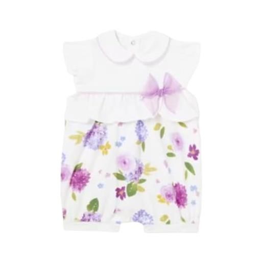 Mayoral tutina estiva pagliaccetto neonata 4-6 mesi 70 cm color bianco fantasia floreale lilla