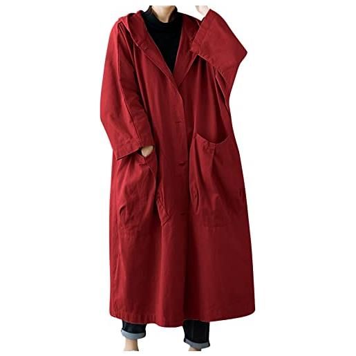 Generic trench coat da donna a lungo, lunghezza midi giacca pelle chiodo (red, one size)