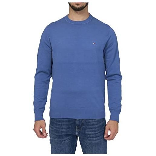 Tommy Hilfiger pullover uomo crew neck sweater pullover in maglia, blu (faded indigo), l