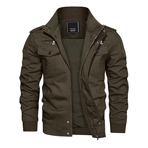 KEFITEVD - giacca da uomo per le mezze stagioni, leggera, invernale, adatta per l'autunno, con colletto alto, in cotone, stile militare e cargo, giacca a vento, caffè, s