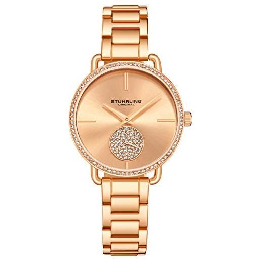 STUHRLING orologio da donna originale krystal diamond analogico quadrante e lunetta, bracciale in acciaio inossidabile 3909 orologi per la collezione delle donne, oro rosa, bracciale