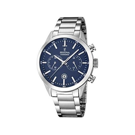 Festina f16826/2 - orologio al quarzo da uomo, con quadrante blu, cronografo e cinturino in acciaio inox di colore argento