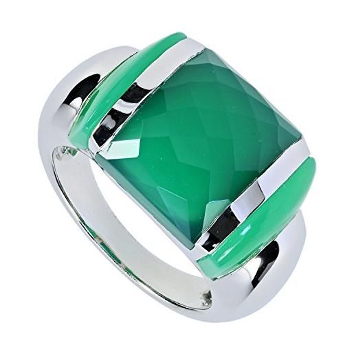 LaLuna la luna anello da donna di design in argento 925 rodiato, con calcedonio e agata verde e argento, 53 (16.9), colore: verde, cod. 124927468