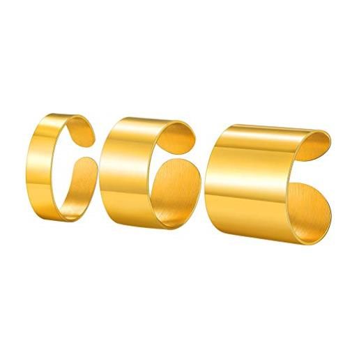 PROSTEEL 3 pezzi set di anello aperto donna uomo semplice unisex, acciaio placcato oro, largo 5 10 17 mm, misura regolabile 12-27, stile hip hop punk, oro (con confezione)