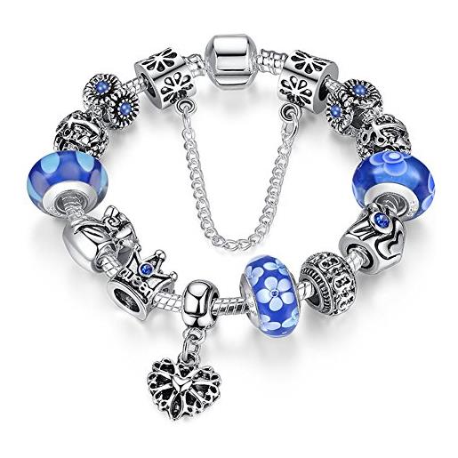 ATE a te® bracciale charms fiore vetro beads queen catena sicurezza regalo donna #jw-b110 (blu)