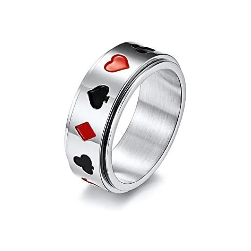 MayiaHey anello banda carte poker, anello rotante poker fortunato spade per gli uomini, anello hip hop come picche nero gioielli carte da gioco argento, anello punk as di picche anello carte da gioco c, 
