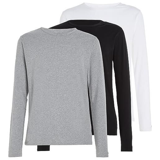 Tommy Hilfiger magliette maniche lunghe uomo confezione da 3 basic, multicolore (black/white/grey heather), s