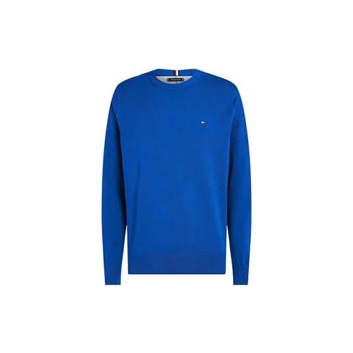 Tommy Hilfiger pullover uomo crew neck sweater pullover in maglia, blu (faded indigo), xs
