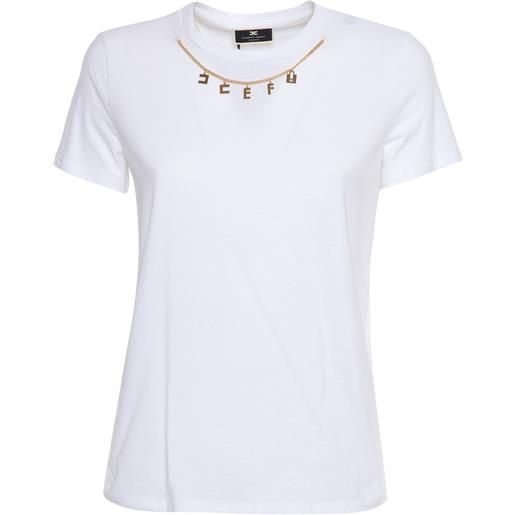 ELISABETTA FRANCHI t-shirt bianca con gioiello