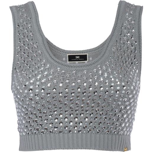 ELISABETTA FRANCHI top tricot grigio con strass