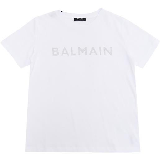 Balmain t-shirt bianca con strass