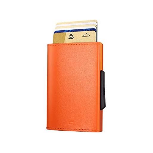 ÖGON -DESIGNS- ogon portafoglio automatico in alluminio e vera pelle cascade slim wallet - porta carte a prova di rfid - capacità 8 carte e banconote (orange)