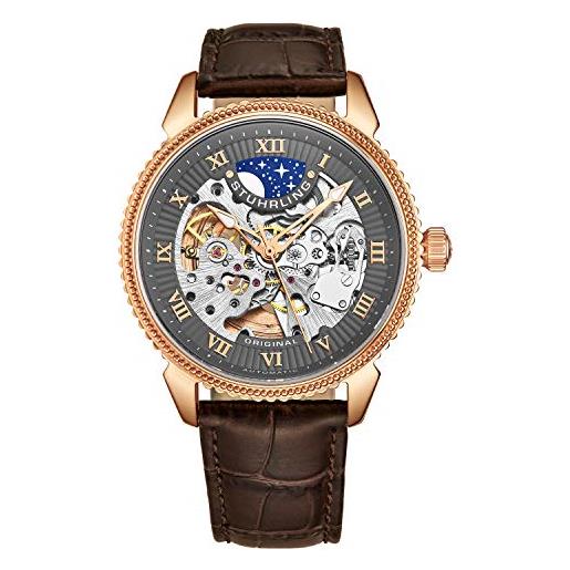 Stuhrling Original men's automatic watch with grey dial analogue display and brown leather strap 835.04