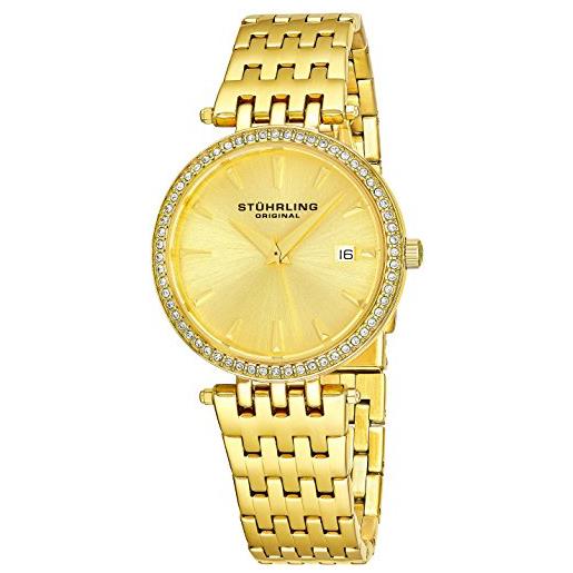 Stuhrling Original garland women's quartz watch with gold dial analogue display and gold stainless steel bracelet 579.03