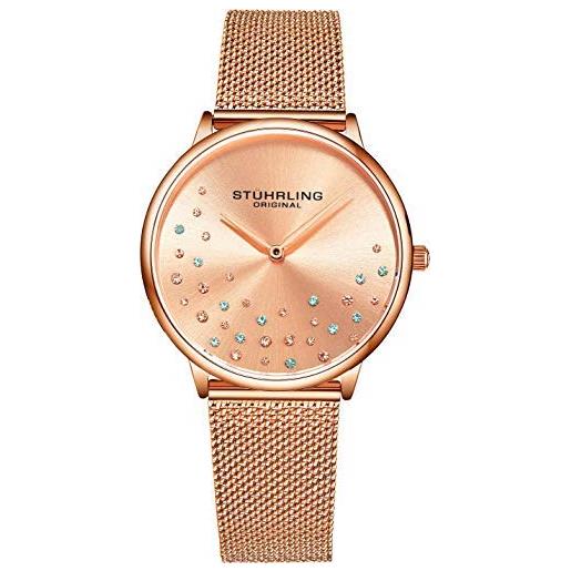 STUHRLING orologio da donna originale krystal quadrante analogico, cinturino in maglia di acciaio inossidabile 3928 orologi per la collezione delle donne, oro rosa, bracciale