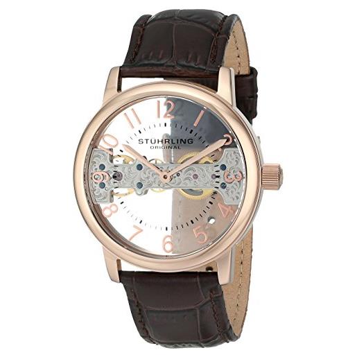 Stuhrling Original legacy 680 men's mechanical watch with rose gold dial analogue display and brown leather strap 680.02
