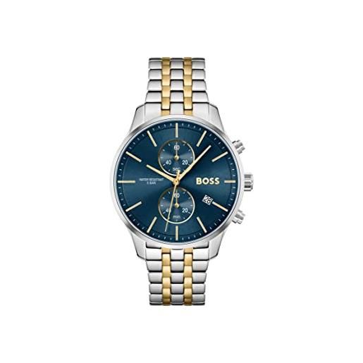 BOSS orologio con cronografo al quarzo da uomo collezione associate con cinturino in acciaio inossidabile, link, blu/oro (blue & gold)