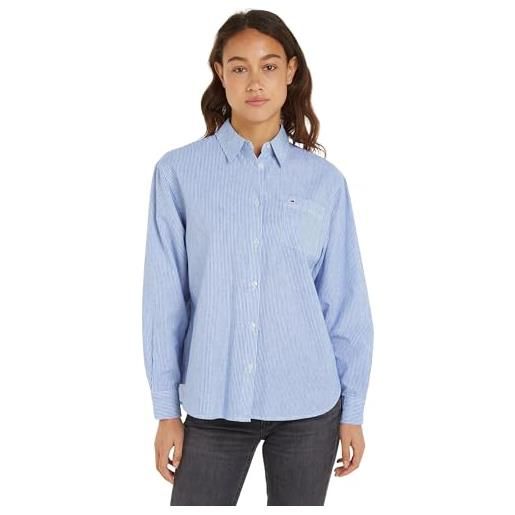 Tommy Jeans tjw boxy linen shirt dw0dw17737 bluse, rosa (tickled pink/stripe), xs donna