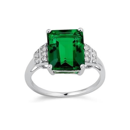 Bling Jewelry anello statement in stile art deco elegante con pietra preziosa creata di 3 carati di nano smeraldo verde e zaffiri bianchi come pietre laterali in argento sterling. 925
