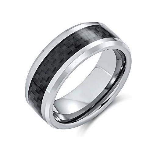 Bling Jewelry modello geometrico grigio nero fibra di carbonio intarsio coppie titanio fedi nuziali per gli uomini per le donne comfort fit 8mm