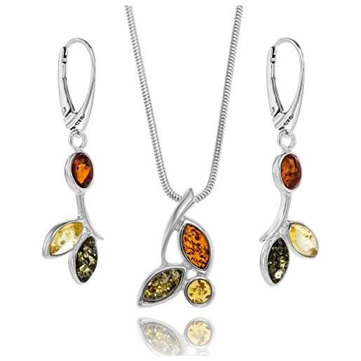 Copal donne ambra parure argento sterling 925 ciondolo 3 pietre naturali multicolore lunghezza regolabile packaging ecologico piccoli regali per le donne
