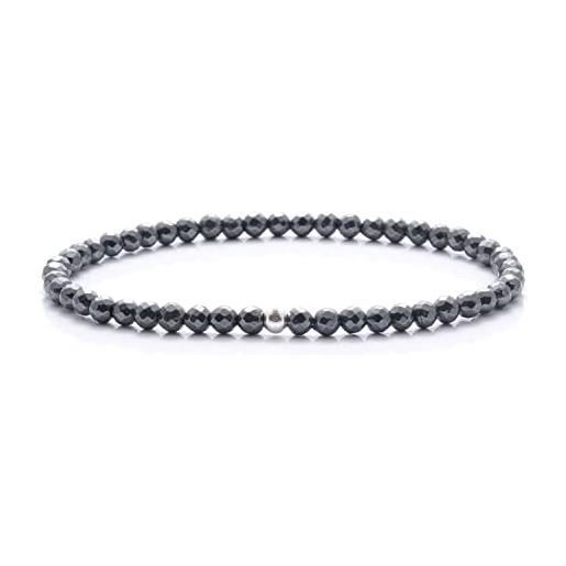 BERGERLIN bracciale in vera ematite con perle in argento 925 - perle sfaccettate - misura s