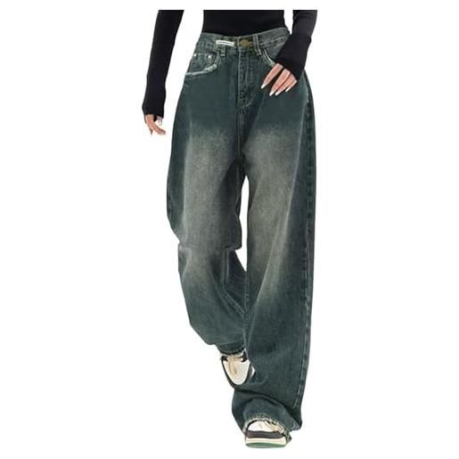 PAIDAXING jeans larghi da donna vintage bassi wais anni '90 oversize jeans boyfriend lunghezza intera gamba larga pantaloni con tasche e-girl streetwear, #3-blu, xxl