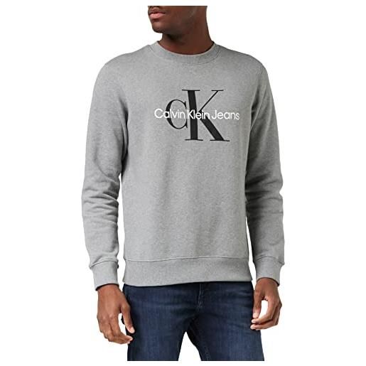 Calvin Klein Jeans felpa uomo core monologo senza cappuccio, grigio (mid grey heather), xxl