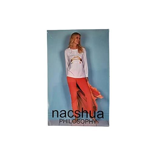 Nacshua pigiama donna cotone manica lunga xl, bianco