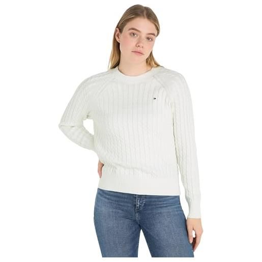 Tommy Hilfiger co cable c-nk sweater ww0ww41142 maglioni, bianco (ecru), l donna
