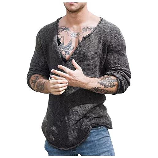 Generic mens moda casual primavera ed estate tinta unita maglione scollo a v mens alto manica lunga t shirt, grigio, l