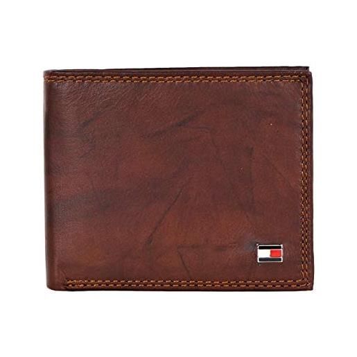 Tommy Hilfiger rfid blocking leather extra capacity traveler wallet accessori da viaggio-portafoglio bi-fold, tan huck, taglia unica uomo