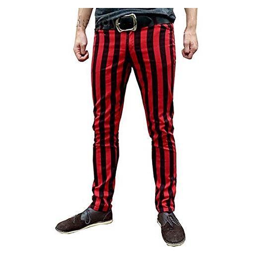 Fuzzdandy rigato da uomo tubolare spesso rosso strisce nere mod indie pantaloni - rossi e neri righe, 34w x 33l
