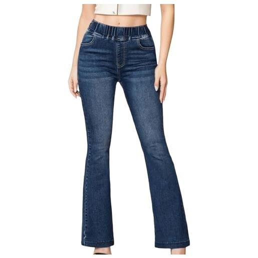 Generico jeans donna larghi jeans elasticizzati alti in vita elastica pantaloni bootcut con sollevamento del sedere slim fit da donna pantaloni eleganti (navy, m)