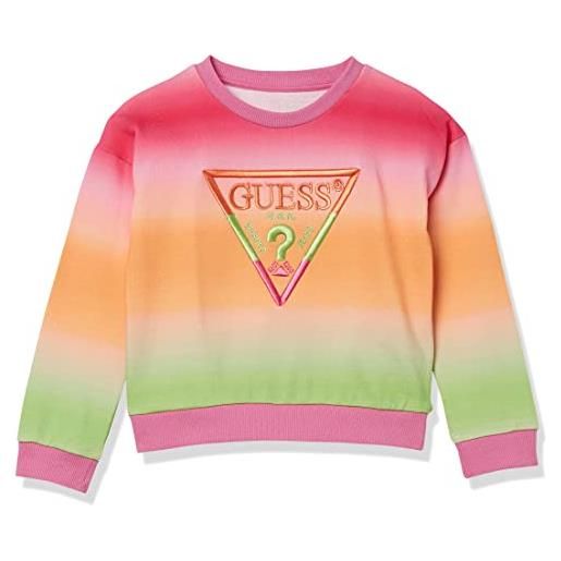 GUESS girls' all over gradient print organic french terry sweatshirt with embroidered logo, rainbow cloud, 16