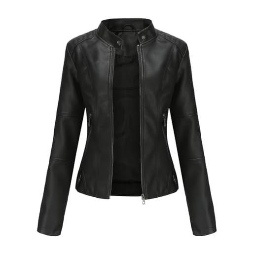 RQPYQF giacca corta da donna in pelle pu, giacca motociclista da donna elegante giubbino giacchetto corta casual per primavera e autunno wt40 (nero, xxl)