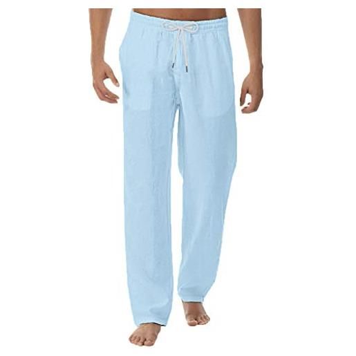 Generic pantaloni sportivi traspiranti da uomo pantaloni casual da uomo in cotone lavato in lino pantaloni casual da uomo abbigliamento sportivo, a-blu, xl