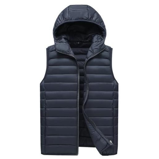 Momooda gilet uomo impermeabile con cappuccio, giacca invernale smanicato casual, gilet trapuntata con tasca, ggiacca imbottita, marina militare, m