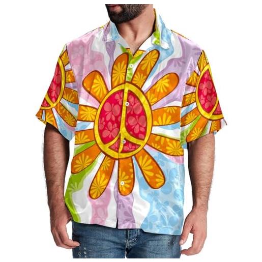 Generic camicia hawaiana da uomo a maniche corte con bottoni, camicia estiva causale, colorata, hippie, simbolo della pace, multicolore, xl