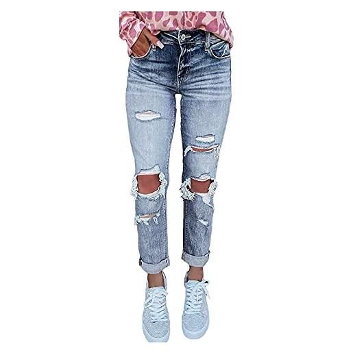 Briskorry jeans da donna a vita media, jeans strappati, po-lift, skinny, jeans elasticizzati, in denim, con push up, con crepe a costine