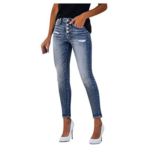Briskorry jeans da donna a vita media, jeans strappati, po-lift, skinny, jeans elasticizzati, in denim, con push up, con crepe a costine