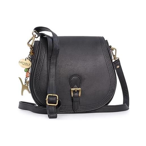 Catwalk Collection Handbags - borsa tracolla donna pelle - borsetta - tracolla regolabile - isabella - nero