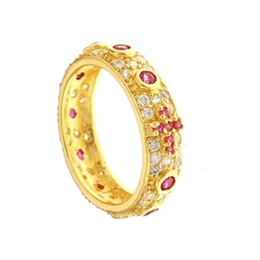 gioiellitaly anello rosario pavè argento 925 dorato con zirconi bianchi e rossi anello unisex gioiello uomo donna (14)