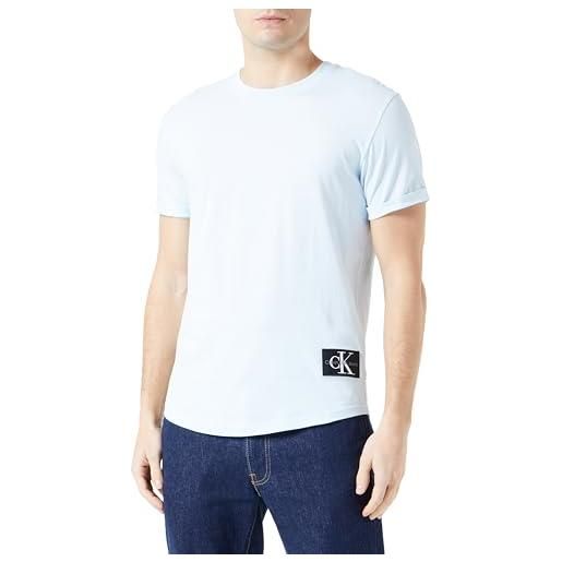 Calvin Klein Jeans badge turn up sleeve j30j323482 top in maglia a maniche corte, blu (keepsake blue), xxs uomo