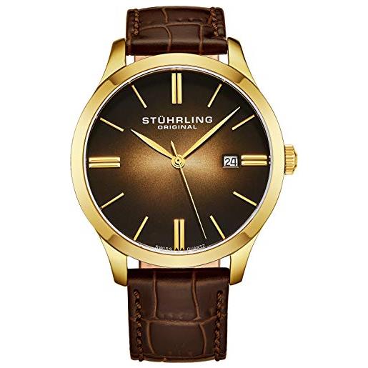 Stuhrling Original men's quartz watch with brown dial analogue display and brown leather strap 490.3335k31