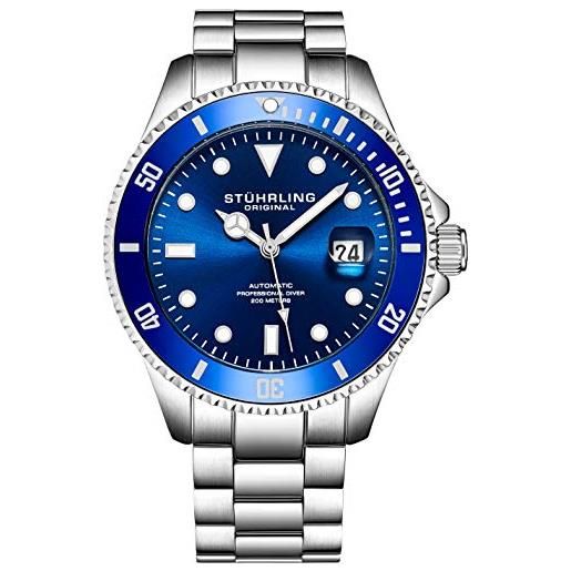 Stuhrling Original edizione deep blue orologio automatico da uomo 200m orologio sportivo resistente all'acqua, con corona a vite, braccialetto in acciaio inox, lunetta girevole unidirezionale