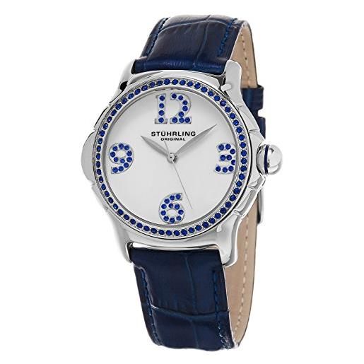 Stuhrling Original chic orologio da polso, display analogico, donna, cinturino in pelle, blu