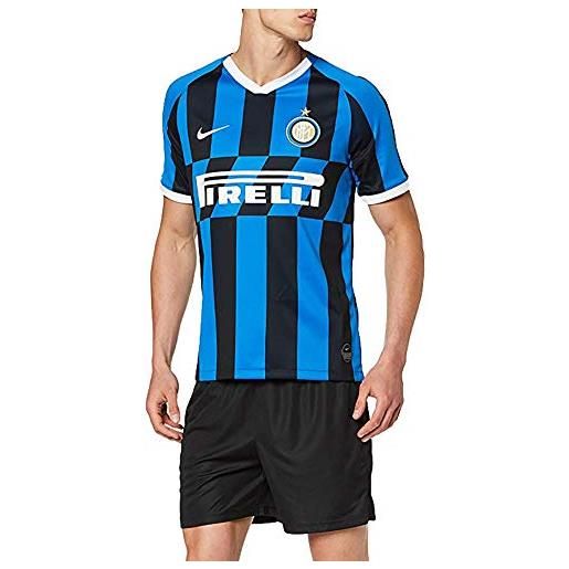 Nike inter, prima maglia stadium home 2019/2020, maglietta sportiva maniche corte uomo, blue spark/(white) (full sponsor), 10